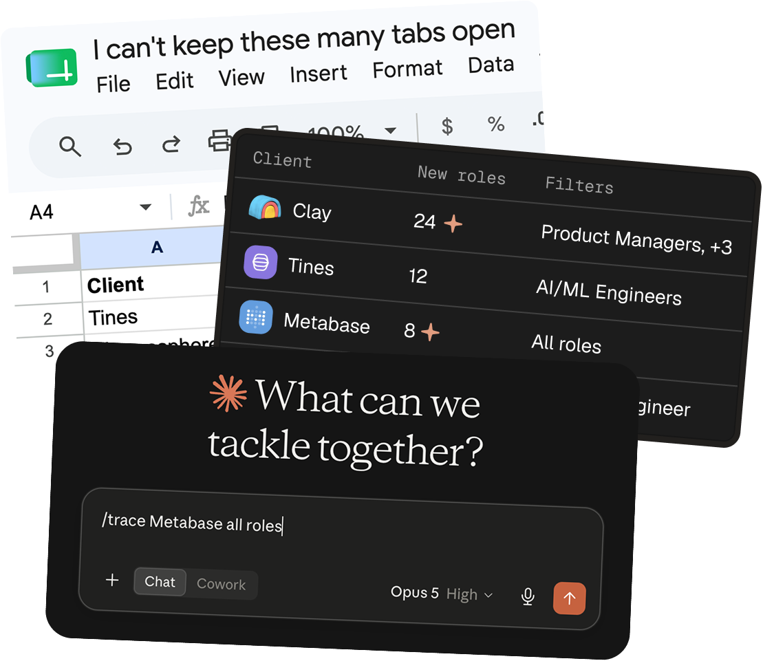 A client list flowing into trace role monitoring and an AI-assisted workflow